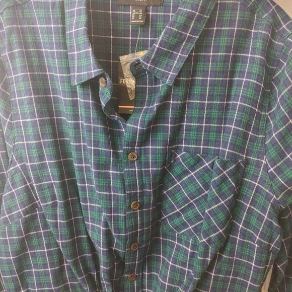 Forever 21 plus size plaid green blue shirt 2x - Picture 3 of 5